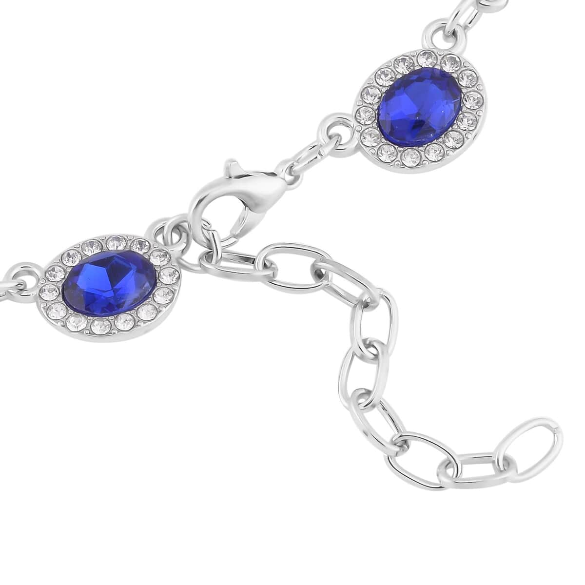 Simulated Blue Sapphire and White Austrian Crystal Necklace 20-22 Inches in Silvertone image number 2