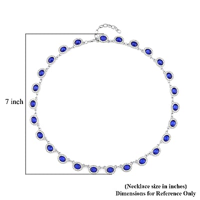 Simulated Blue Sapphire and White Austrian Crystal Necklace 20-22 Inches in Silvertone