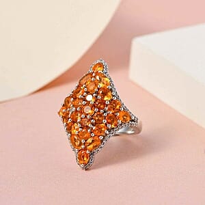 Fire Opal and White Zircon 3.91 ctw Ring in Platinum Over Sterling Silver (Size 9.0)