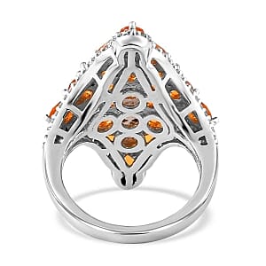 Fire Opal and White Zircon 3.91 ctw Ring in Platinum Over Sterling Silver (Size 9.0)