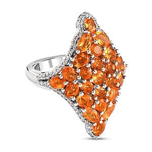 Fire Opal 3.39 ctw Ring in Platinum Over Sterling Silver (Size 11.5)