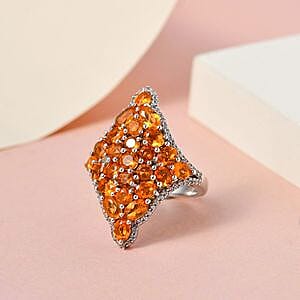 Fire Opal 3.39 ctw Ring in Platinum Over Sterling Silver (Size 11.5)