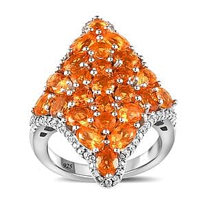 Fire Opal 3.39 ctw Ring in Platinum Over Sterling Silver (Size 11.5)