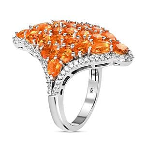 Fire Opal 3.39 ctw Ring in Platinum Over Sterling Silver (Size 11.5)