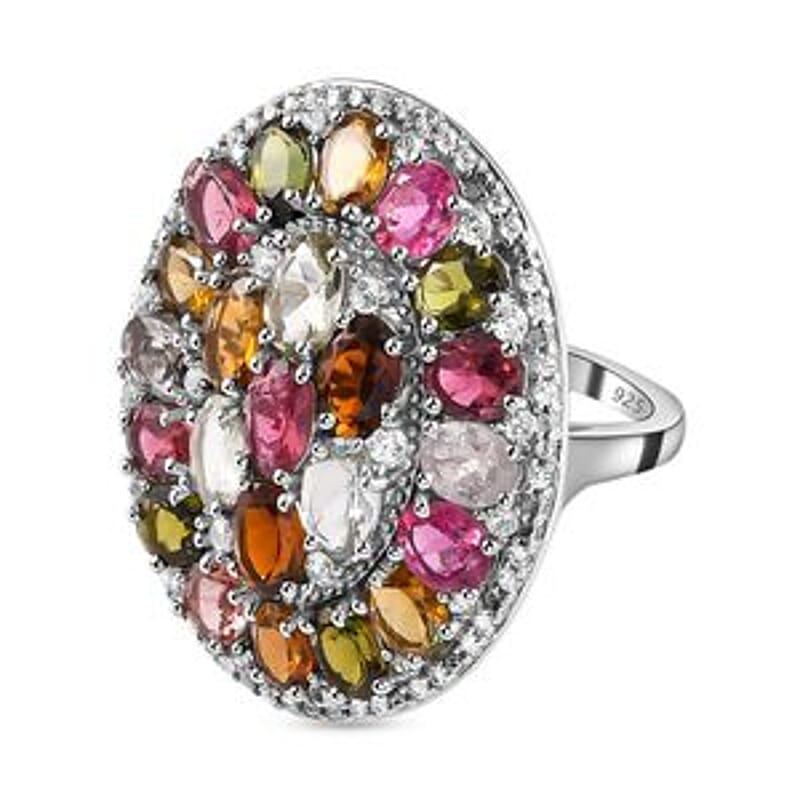 Multi-Tourmaline 8.92 ctw Ring in Platinum Over Sterling Silver (Size 11.5)