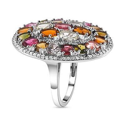 Multi-Tourmaline 8.92 ctw Ring in Platinum Over Sterling Silver (Size 11.5)