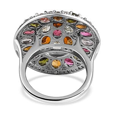 Multi-Tourmaline 8.92 ctw Ring in Platinum Over Sterling Silver (Size 11.5)