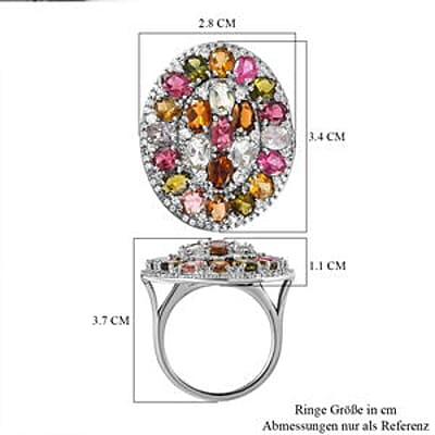 Multi-Tourmaline 8.92 ctw Ring in Platinum Over Sterling Silver (Size 11.5)