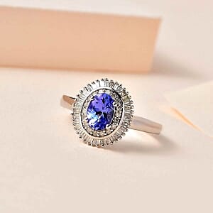 Tanzanite and White Diamond 0.97 ctw Ring in Platinum Over Sterling Silver (Size 11.5)