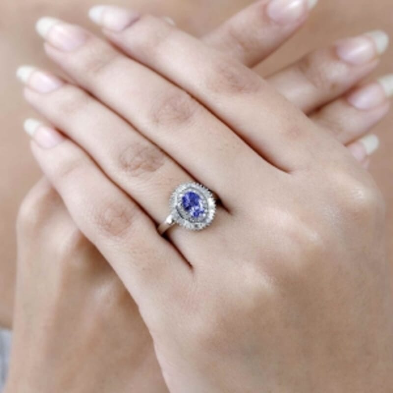 Tanzanite and White Diamond 0.97 ctw Ring in Platinum Over Sterling Silver (Size 11.5)