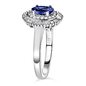 Tanzanite and White Diamond 0.97 ctw Ring in Platinum Over Sterling Silver (Size 11.5)