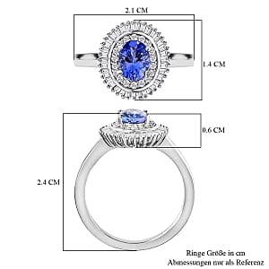 Tanzanite and White Diamond 0.97 ctw Ring in Platinum Over Sterling Silver (Size 11.5)