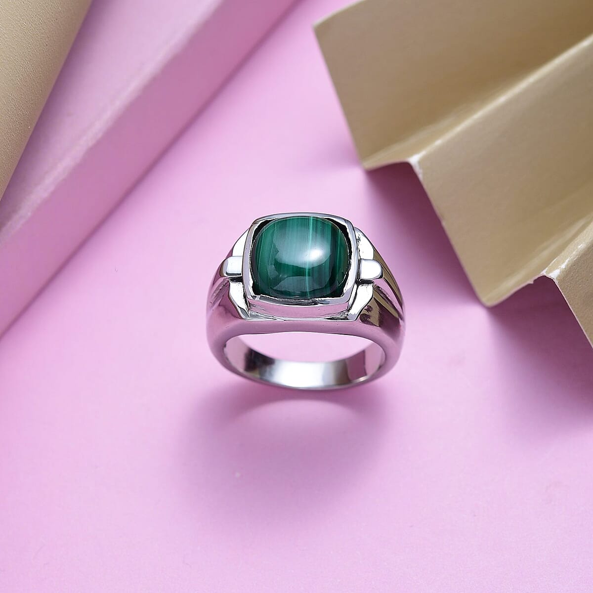 African Malachite Men's Ring in Stainless Steel (Size 10.0) 8.90 ctw image number 1