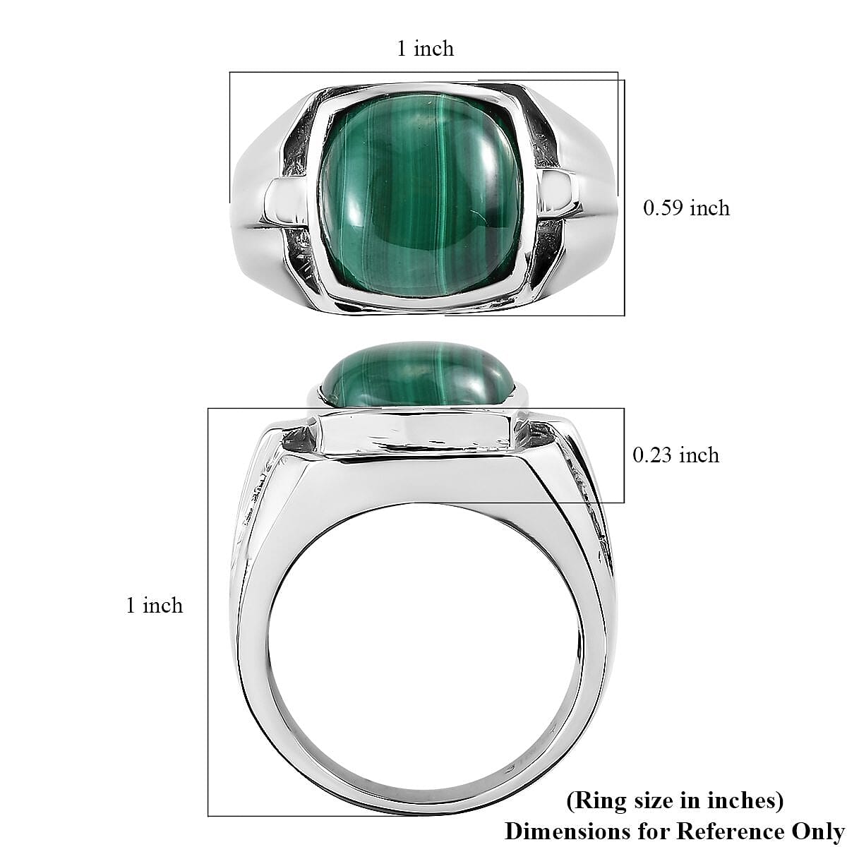 African Malachite Men's Ring in Stainless Steel (Size 10.0) 8.90 ctw image number 6