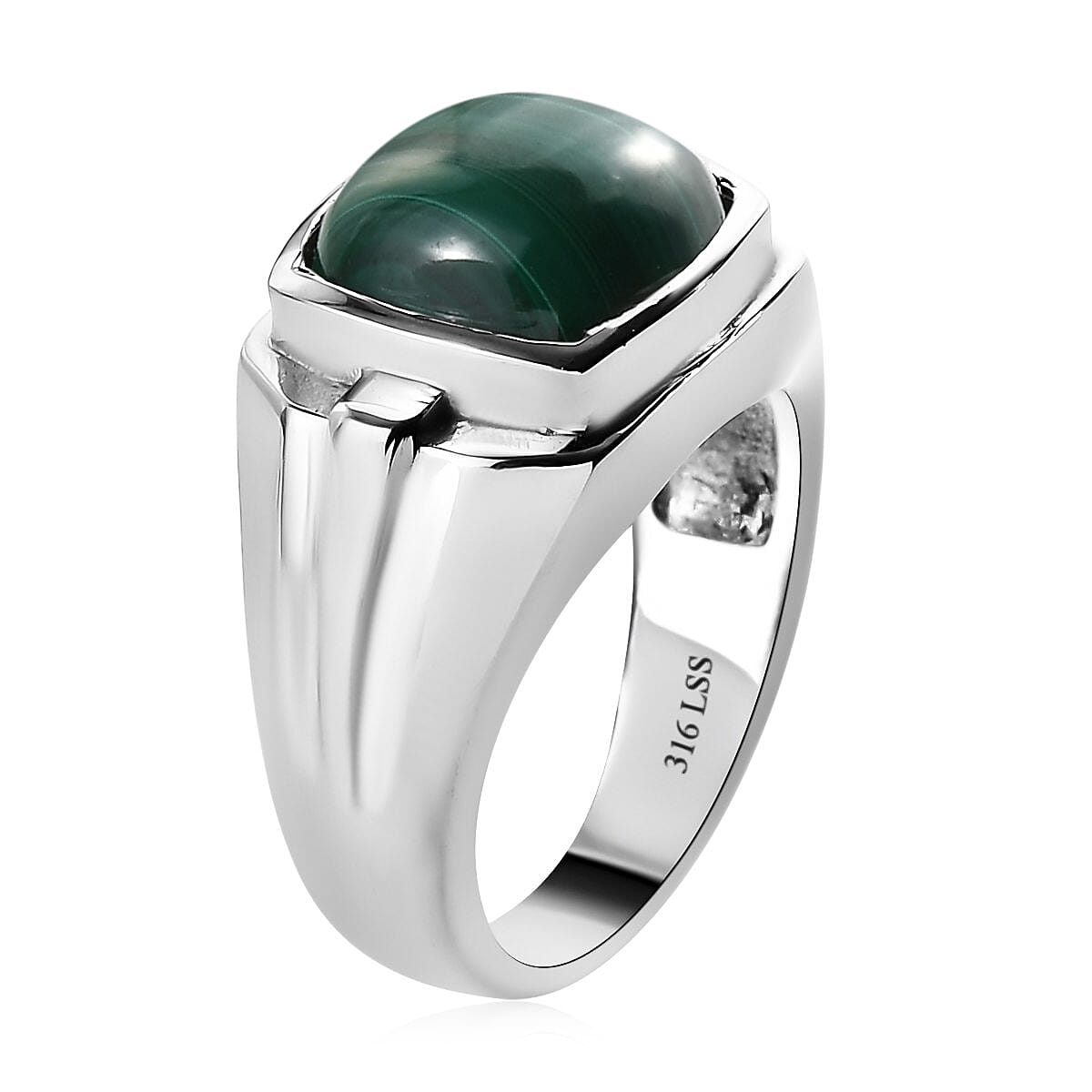 African Malachite Men's Ring in Stainless Steel (Size 12.0) 8.90 ctw image number 4