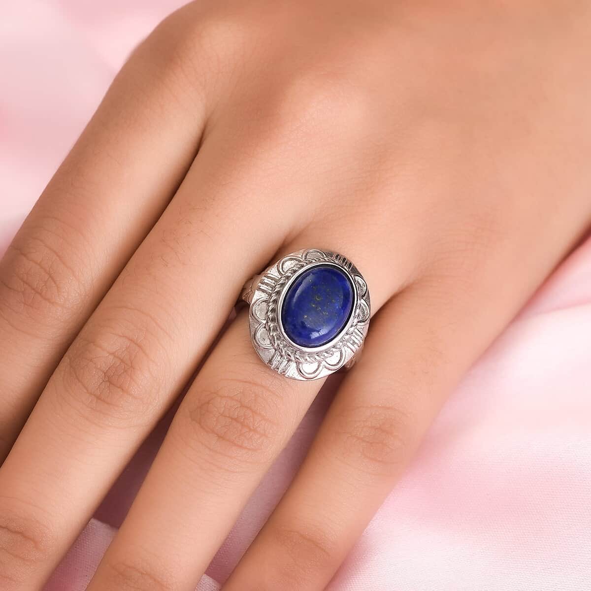 Lapis Lazuli Solitaire Ring in Stainless Steel (Size 6.0) 6.75 ctw image number 1