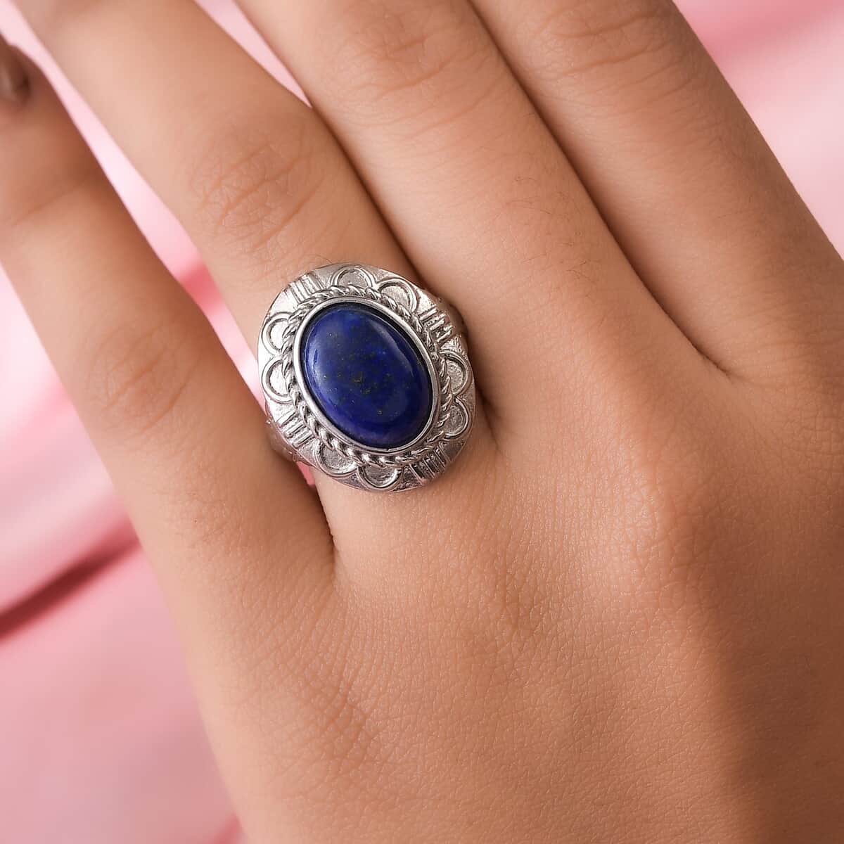Lapis Lazuli Solitaire Ring in Stainless Steel (Size 6.0) 6.75 ctw image number 2