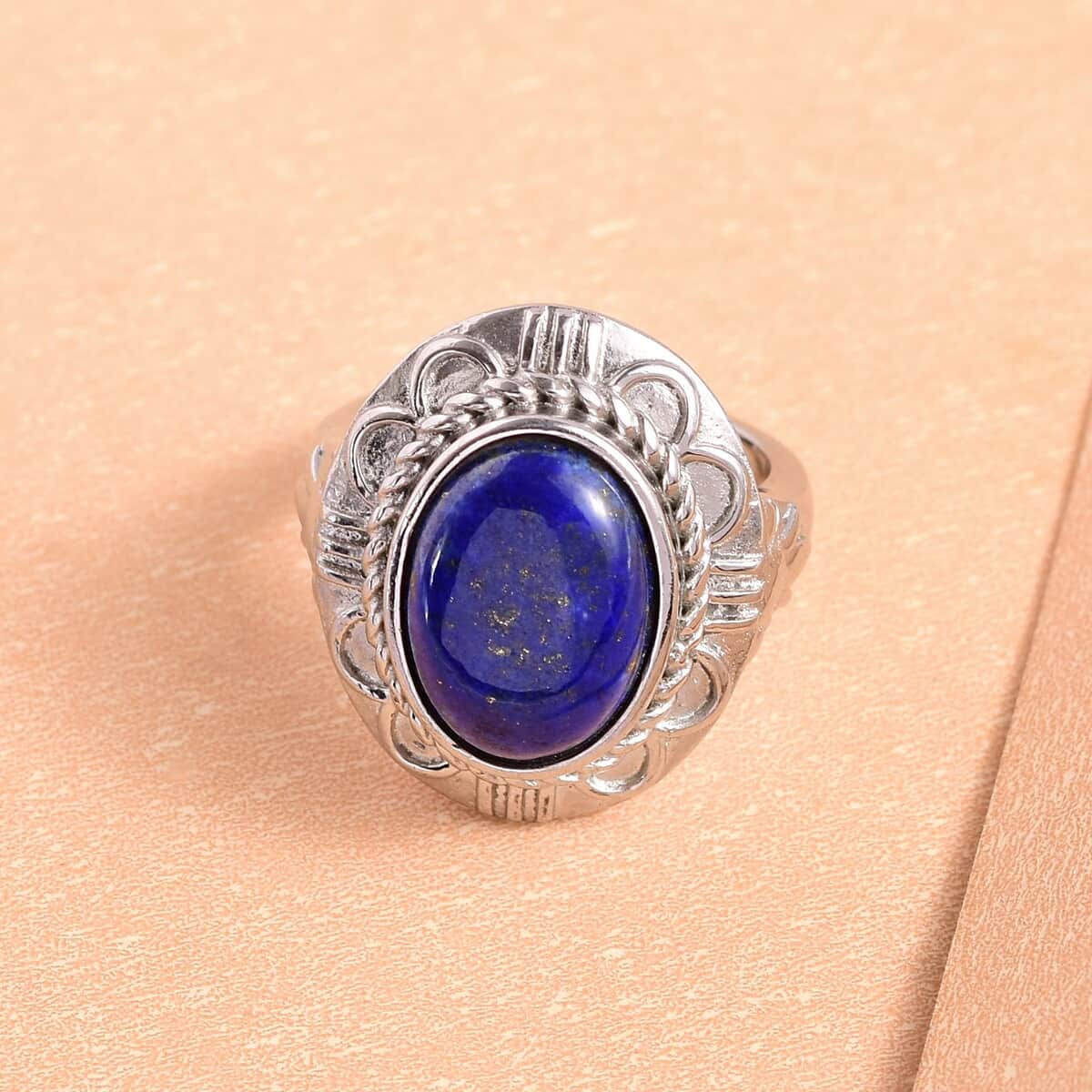 Lapis Lazuli Solitaire Ring in Stainless Steel (Size 6.0) 6.75 ctw image number 3