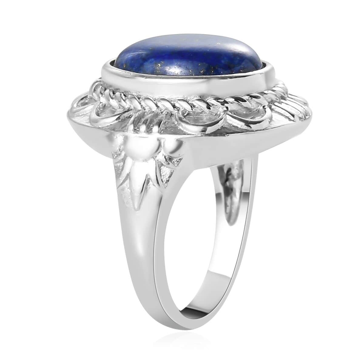 Lapis Lazuli Solitaire Ring in Stainless Steel (Size 6.0) 6.75 ctw image number 5