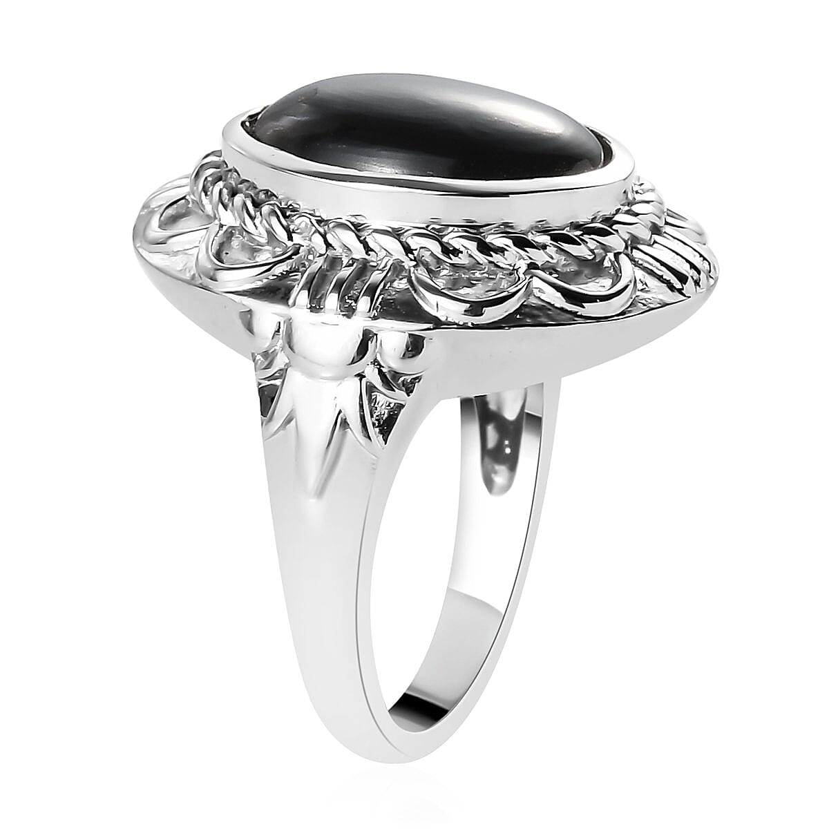 Black Onyx Solitaire Ring in Stainless Steel (Size 7.0) 5.15 ctw image number 5