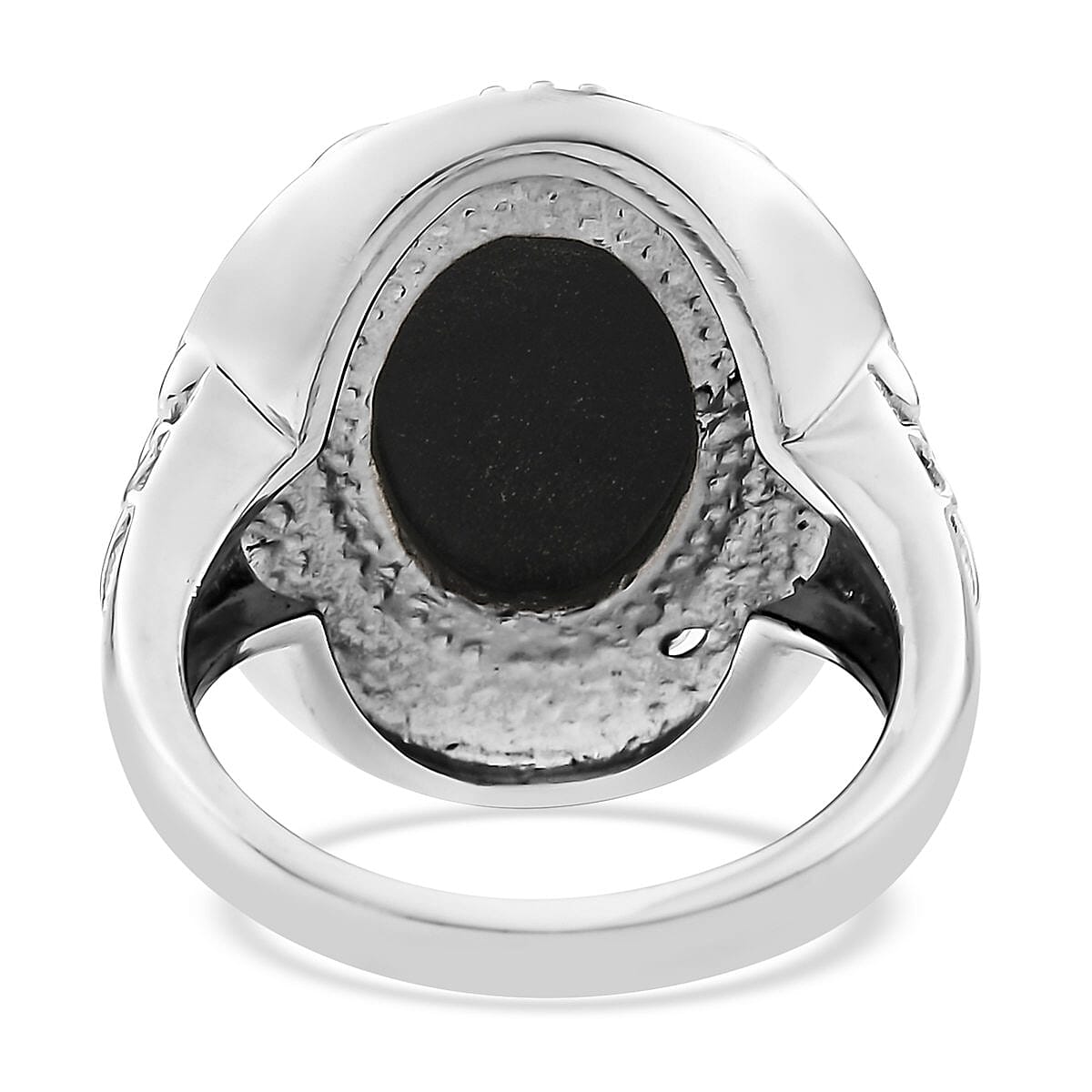 Black Onyx Solitaire Ring in Stainless Steel (Size 7.0) 5.15 ctw image number 6