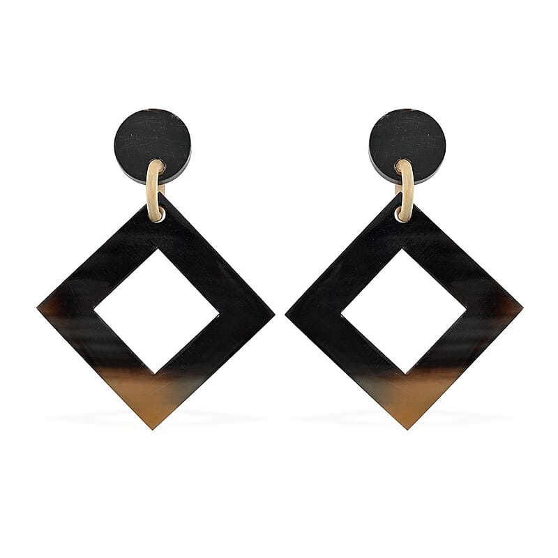 Black Ox Bone Earrings in Goldtone