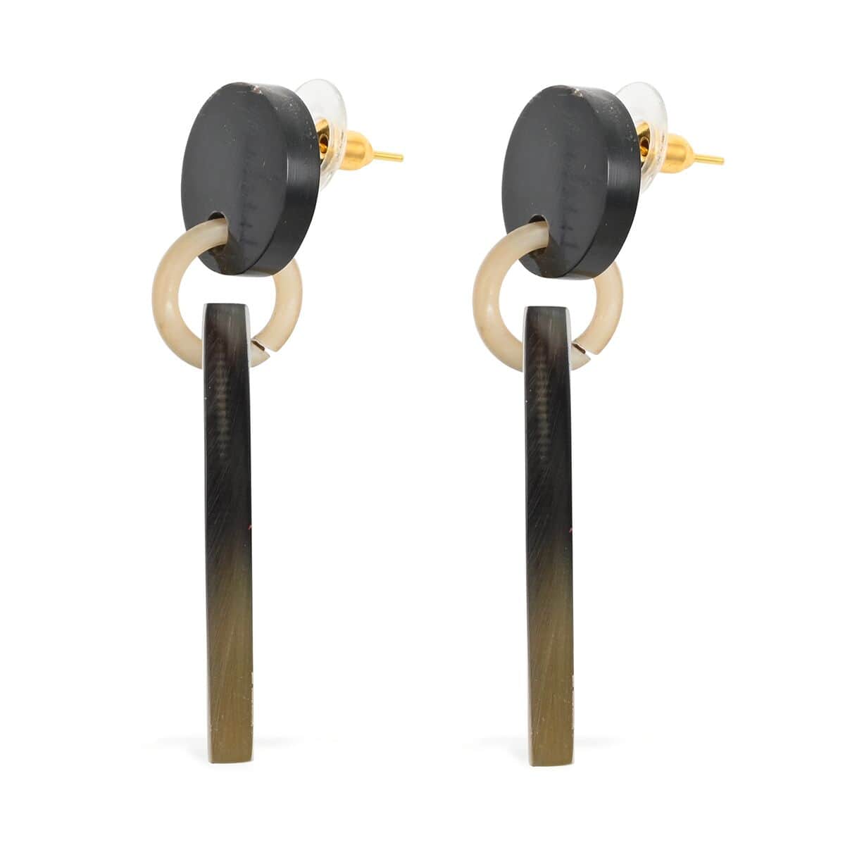 Black Ox Bone Earrings in Goldtone image number 3