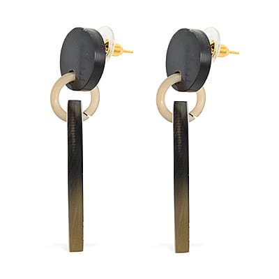 Black Ox Bone Earrings in Goldtone