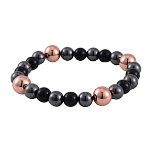 Hematite and Shungite 106.00 ctw Beaded Stretch Bracelet in Rosetone 