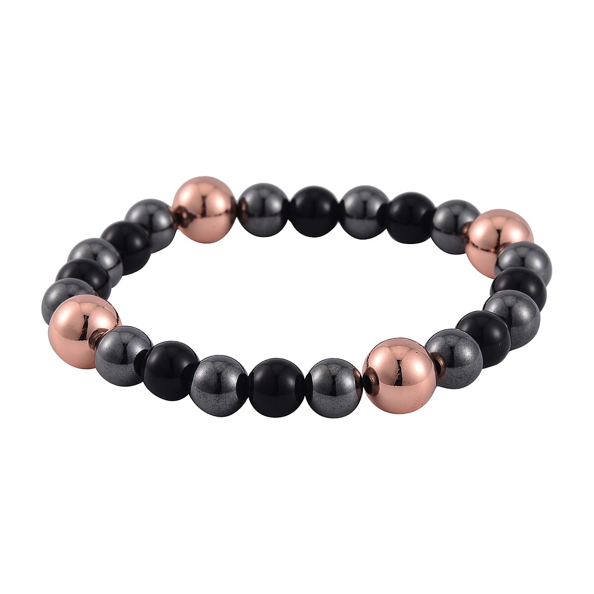 Hematite and Shungite Beaded Stretch Bracelet in Rosetone 106.00 ctw image number 0