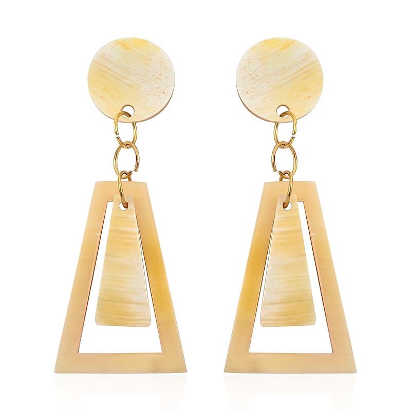Ox Bone Dangle Earrings in Goldtone