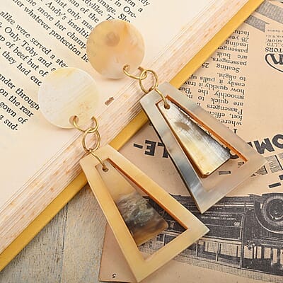 Ox Bone Dangle Earrings in Goldtone