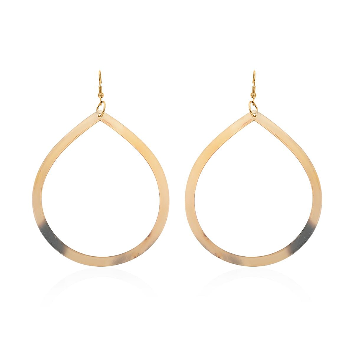 Ox Bone Pear Shape Earrings in Goldtone