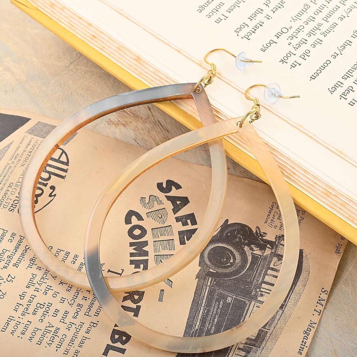 Ox Bone Pear Shape Earrings in Goldtone image number 1