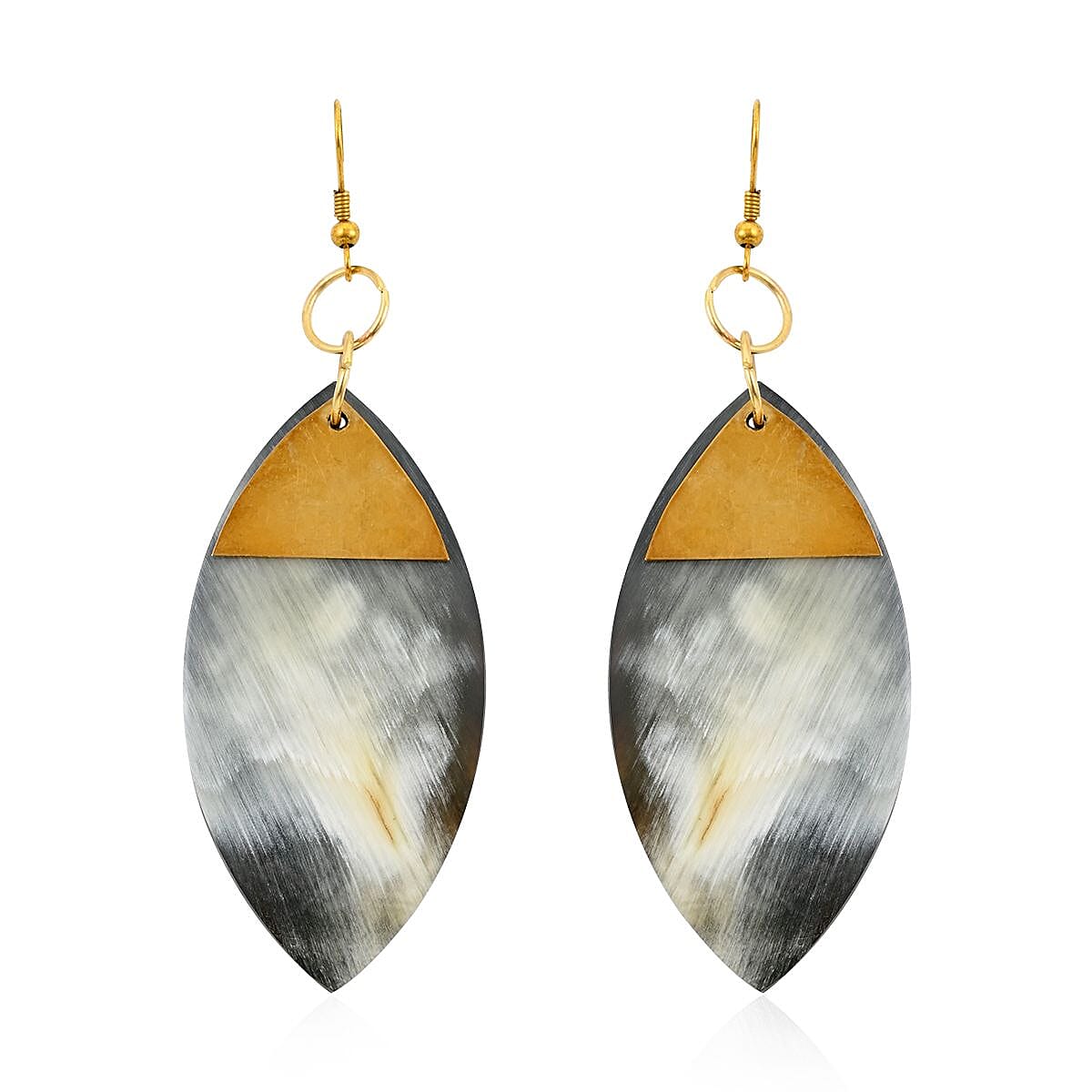 Ox Bone Marquise Shape Earrings in Goldtone image number 0