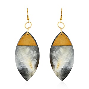 Ox Bone Marquise Shape Earrings in Goldtone