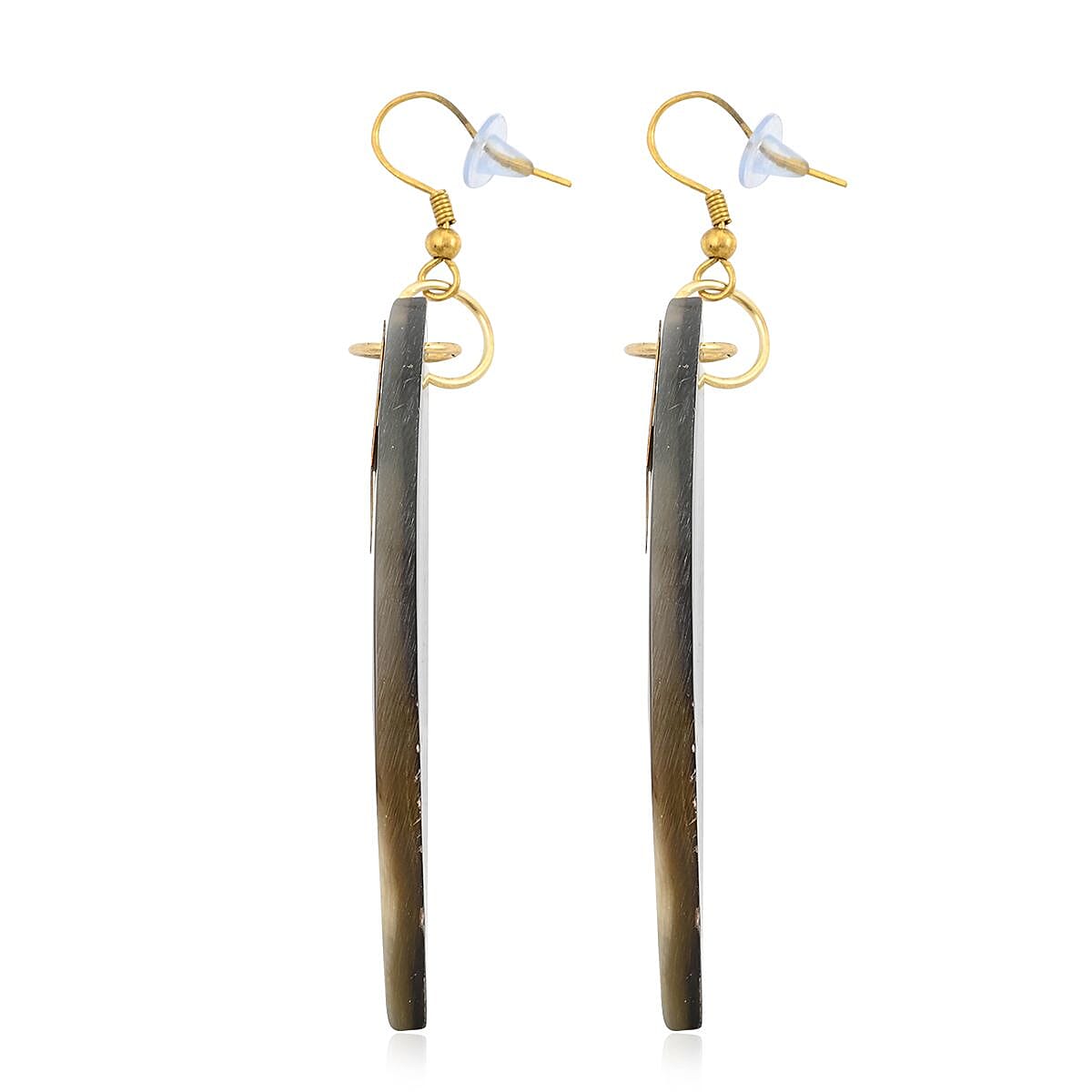 Ox Bone Marquise Shape Earrings in Goldtone image number 3