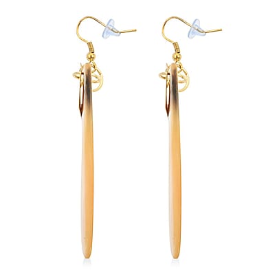 Ox Bone Marquise Shape Dangle Earrings in Goldtone