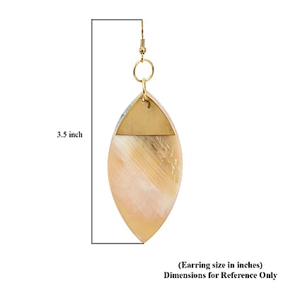 Ox Bone Marquise Shape Dangle Earrings in Goldtone