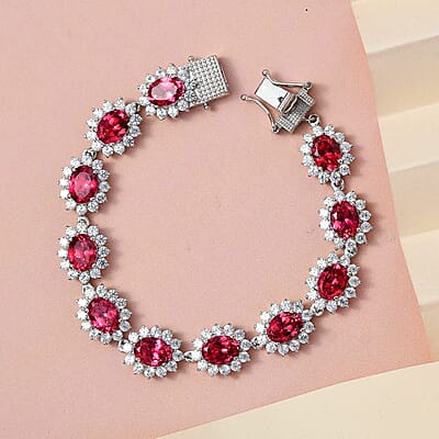 Lab Created Padparadscha Sapphire and White Zircon Bracelet in Platinum Over Sterling Silver (7.25 In) 26.40 ctw