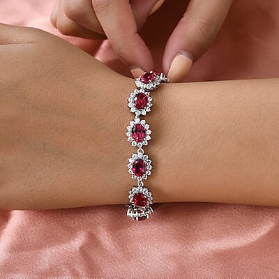 Lab Created Padparadscha Sapphire and White Zircon Bracelet in Platinum Over Sterling Silver (7.25 In) 26.40 ctw