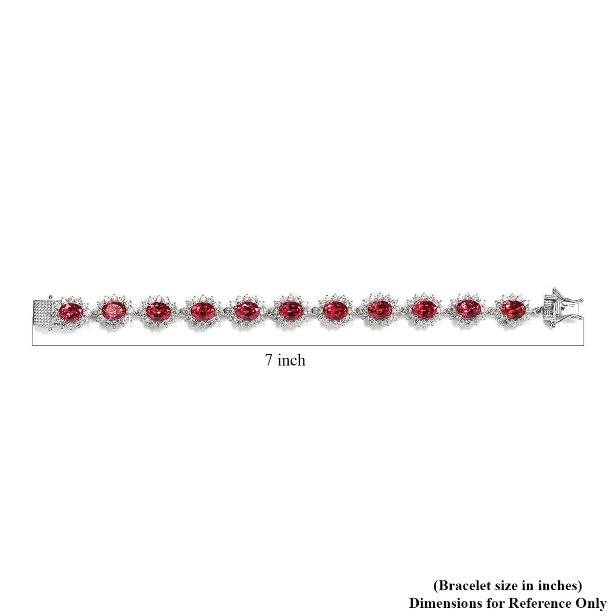 Lab Created Padparadscha Sapphire and Natural White Zircon Bracelet in Platinum Over Sterling Silver (7.25 In) 15.90 Grams 26.40 ctw image number 4