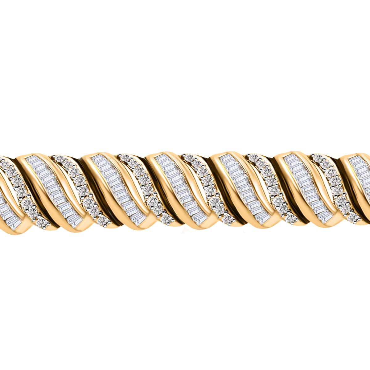 NY Closeout 10K Yellow and White Gold K I2 Diamond Bracelet (7.00 In) 12.80 Grams 2.00 ctw image number 2