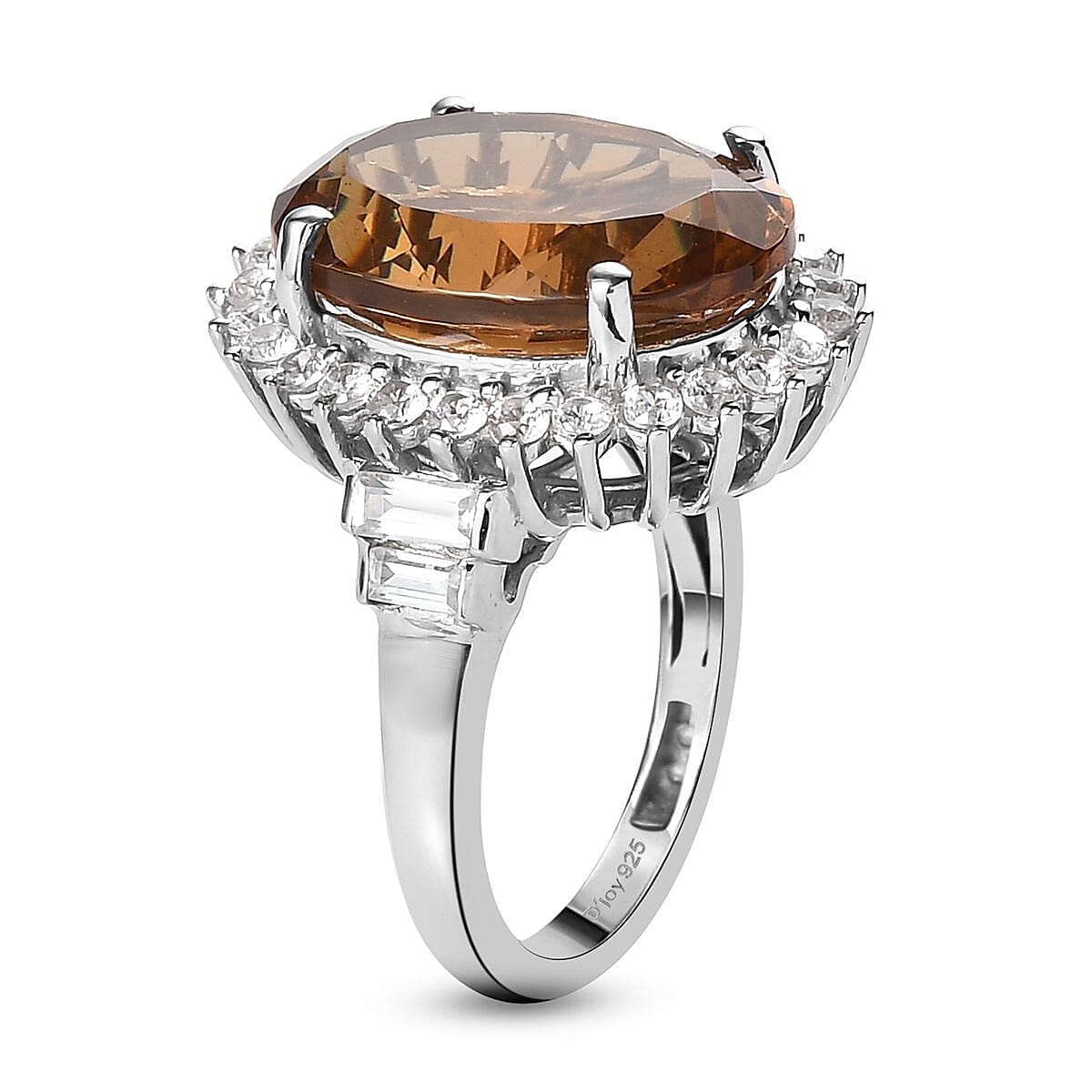 Autumn Alexite and Natural White Zircon Halo Ring in Platinum Over Sterling Silver (Size 10.0) 10.50 ctw image number 3