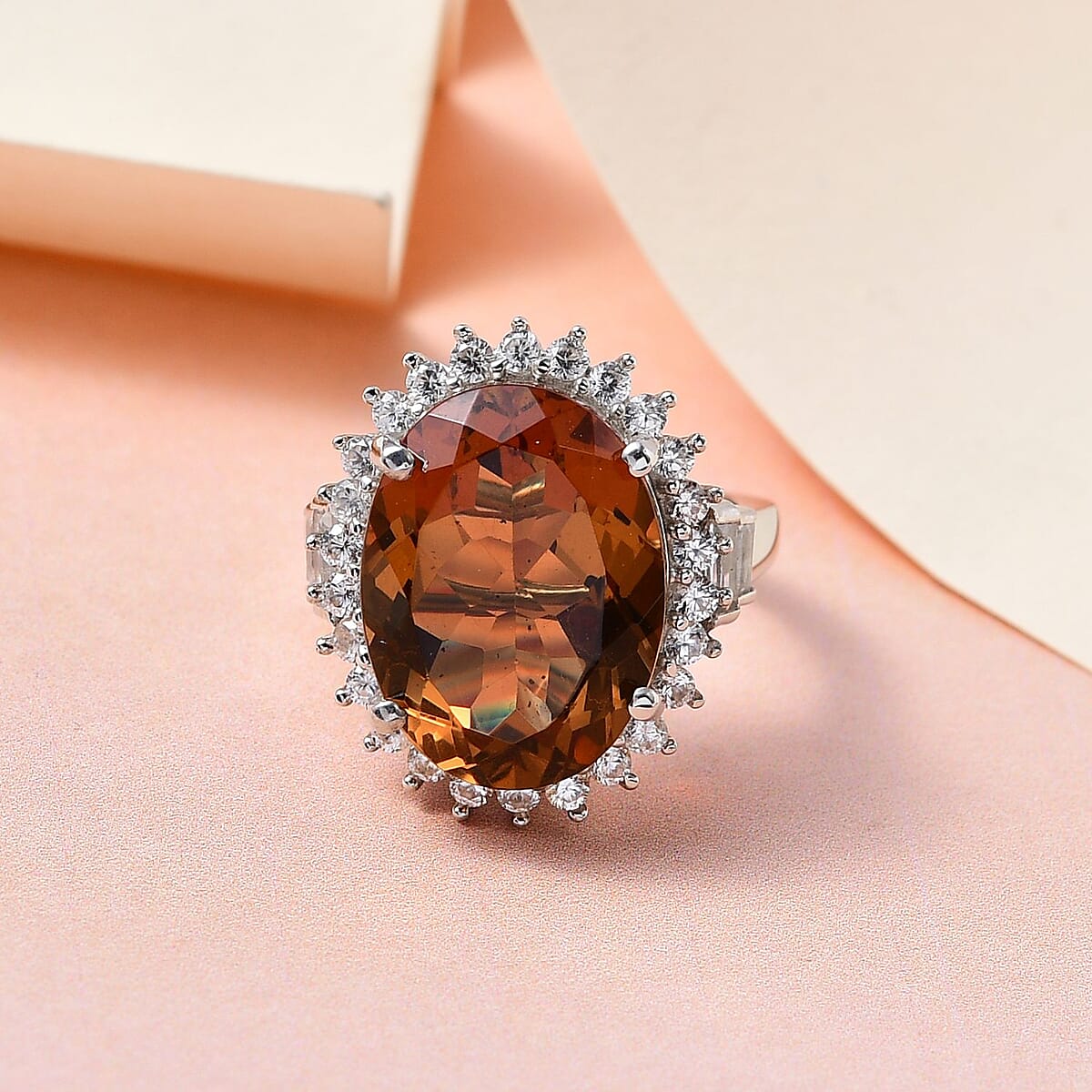 Autumn Alexite and Natural White Zircon Halo Ring in Platinum Over Sterling Silver 10.50 ctw image number 1