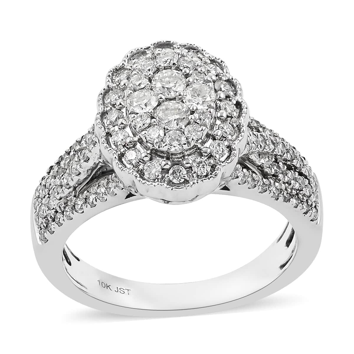 NY Closeout 10K White Gold I I2 Diamond Cluster Ring with Infinity Shank (Size 7.0) 6.70 Grams 1.00 ctw image number 0