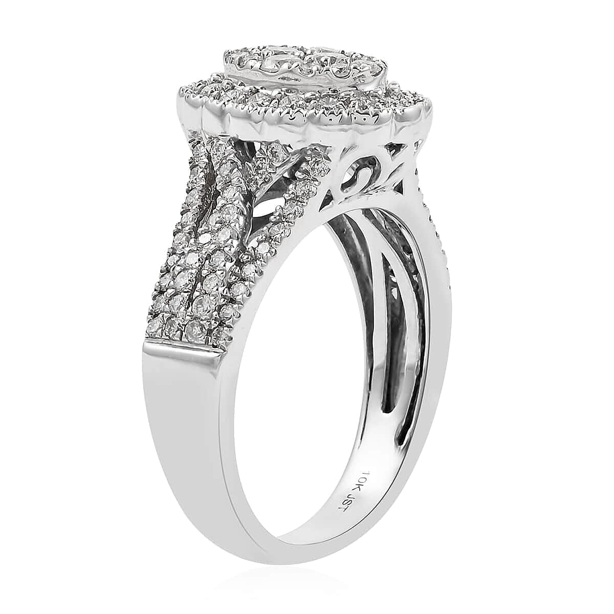 NY Closeout Diamond I I2 1.00 ctw Cluster Ring with Infinity Shank in 10K White Gold (Size 7.0) 6.70 Grams