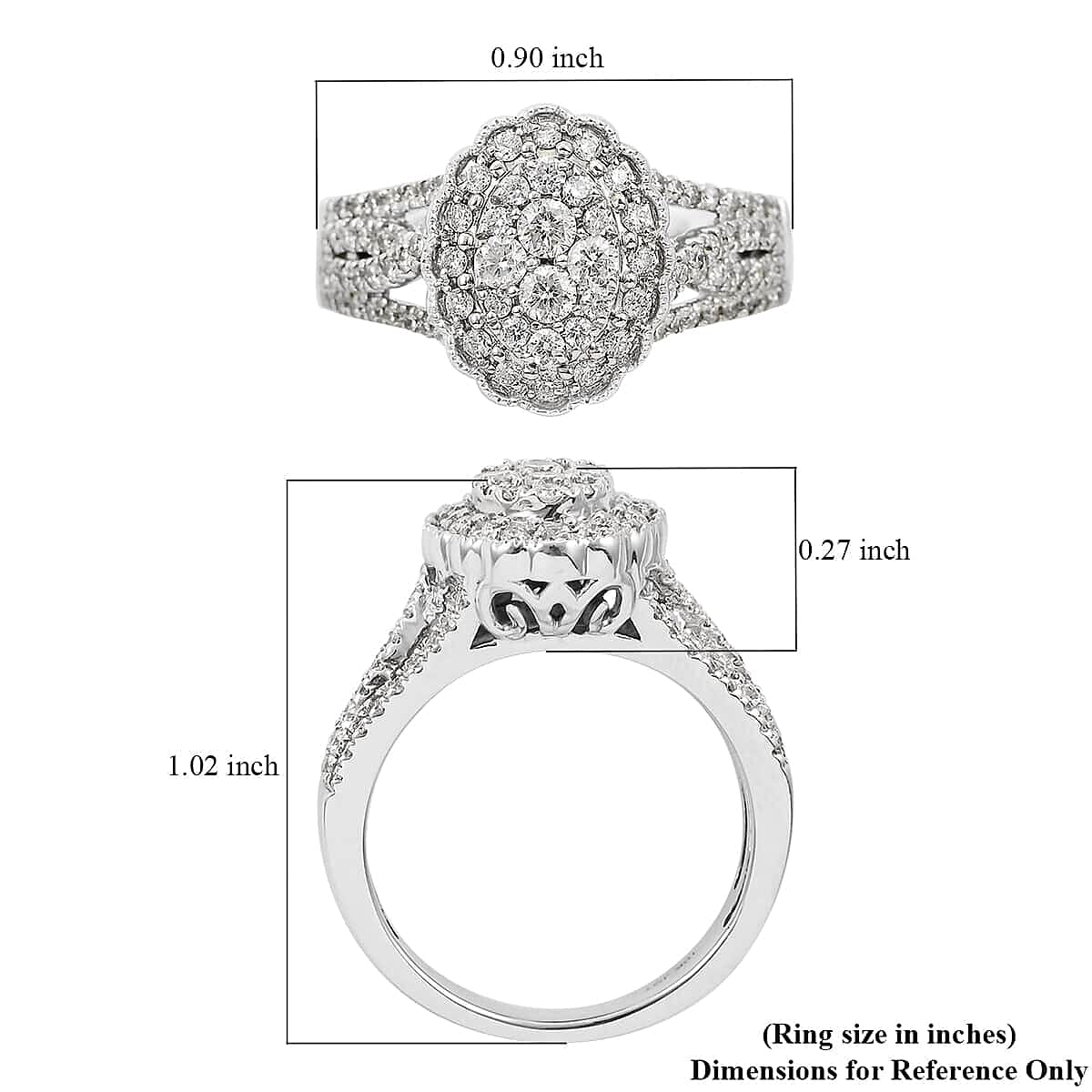 NY Closeout Diamond I I2 1.00 ctw Cluster Ring with Infinity Shank in 10K White Gold (Size 7.0) 6.70 Grams