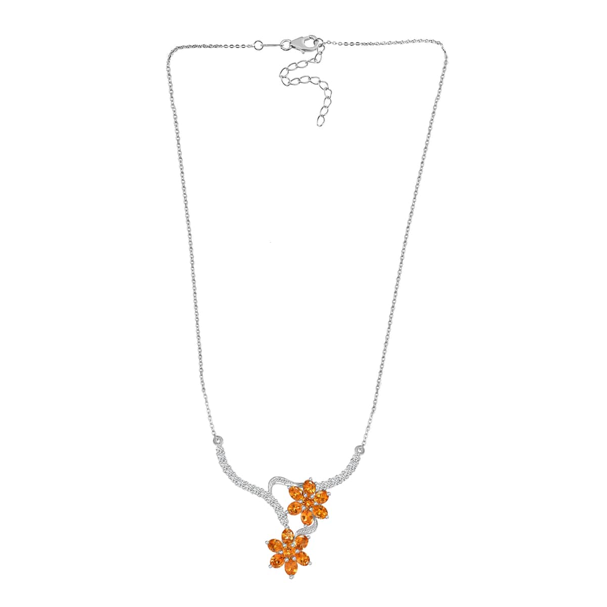 Premium Viceroy Spessartine Garnet and White Zircon Floral Necklace 18 Inches in Platinum Over Sterling Silver 7.85 ctw image number 3