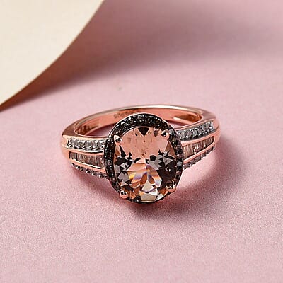 Premium Marropino Morganite and Natural Champagne and White Diamond Ring in Vermeil Rose Gold Over Sterling Silver (Size 10.0) 2.50 ctw